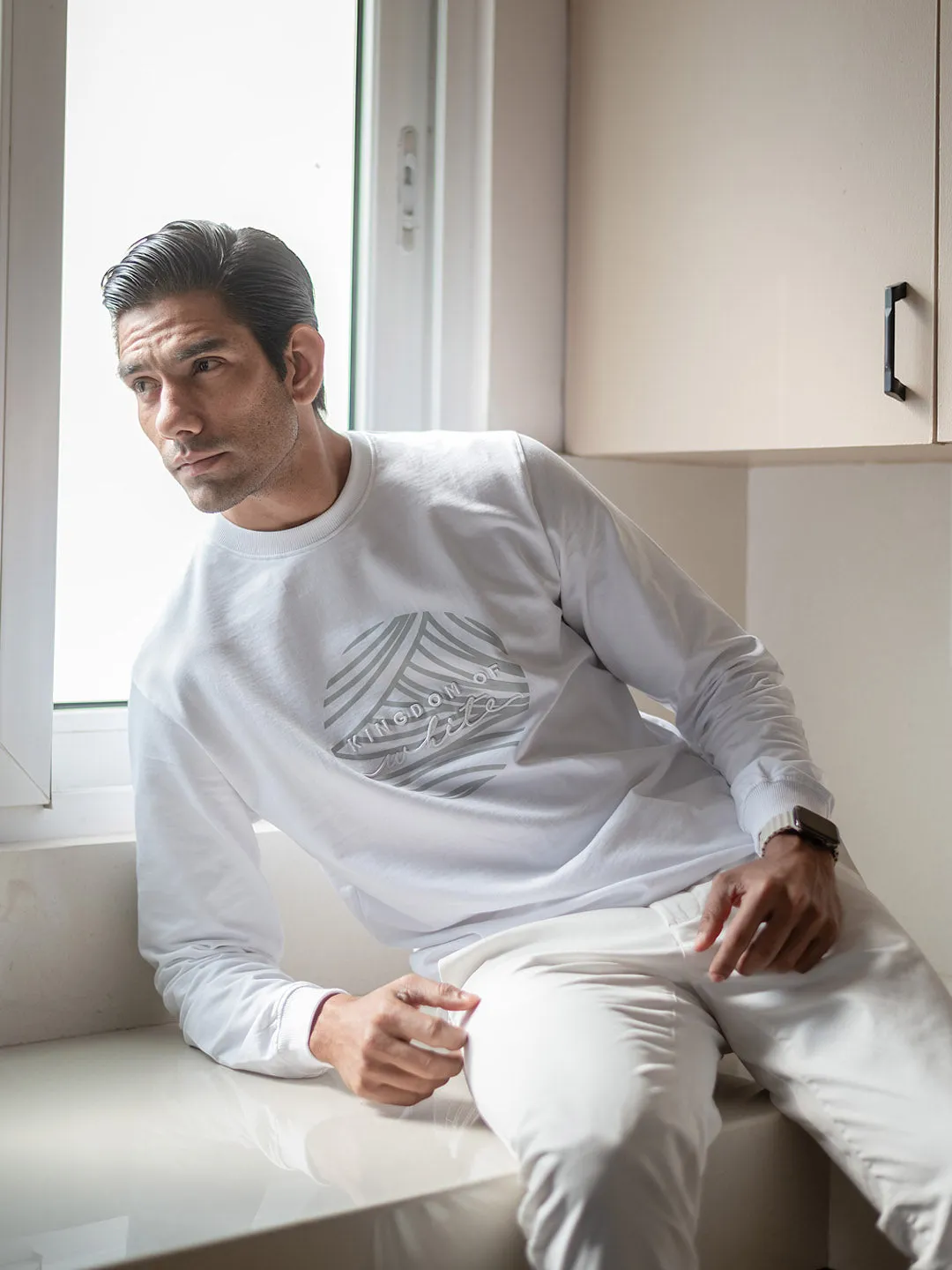 Cotton White Pullover - Emblem Crew Neck - Direct Result