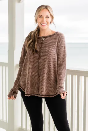 Cozy Brown Waffle Pullover