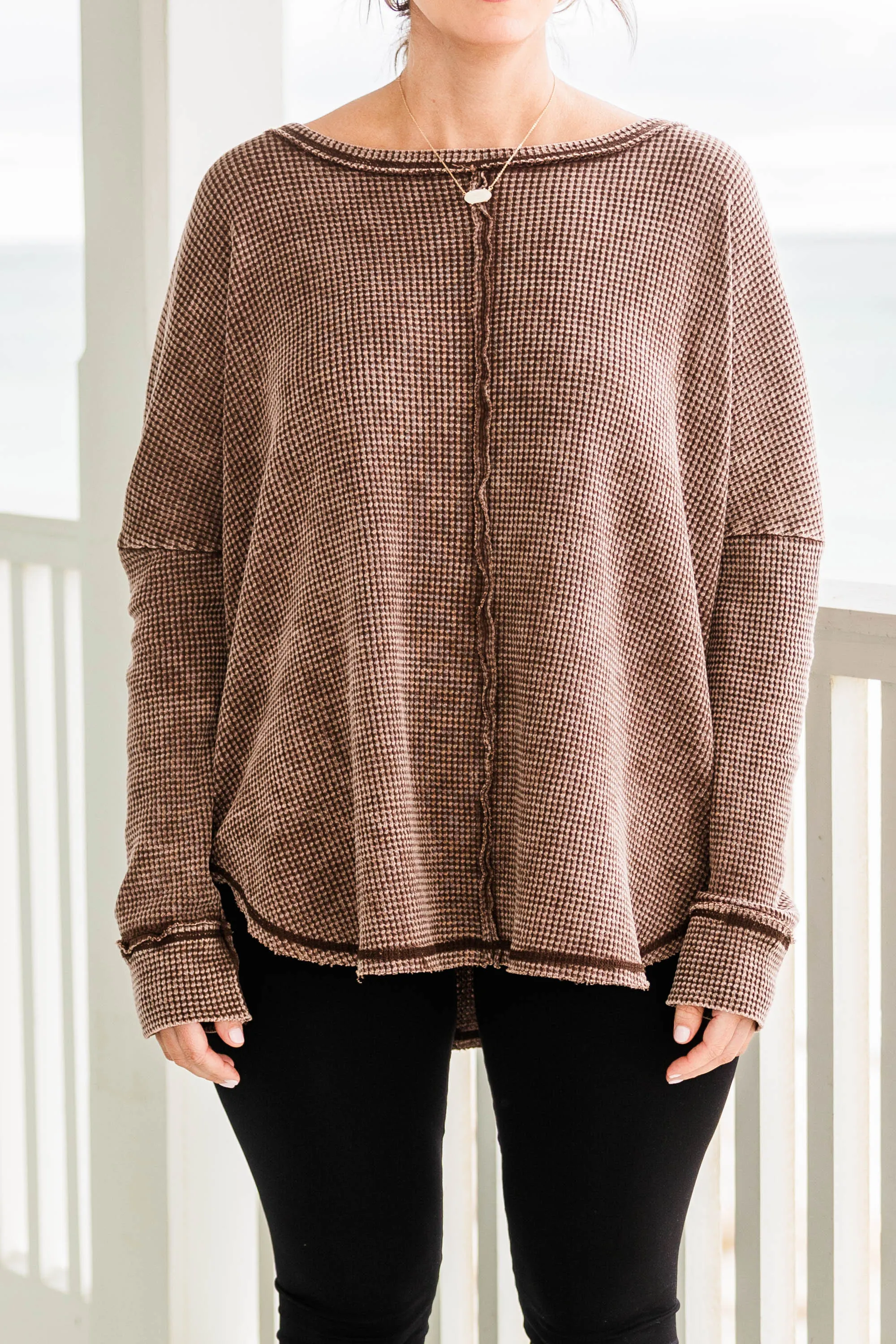 Cozy Brown Waffle Pullover