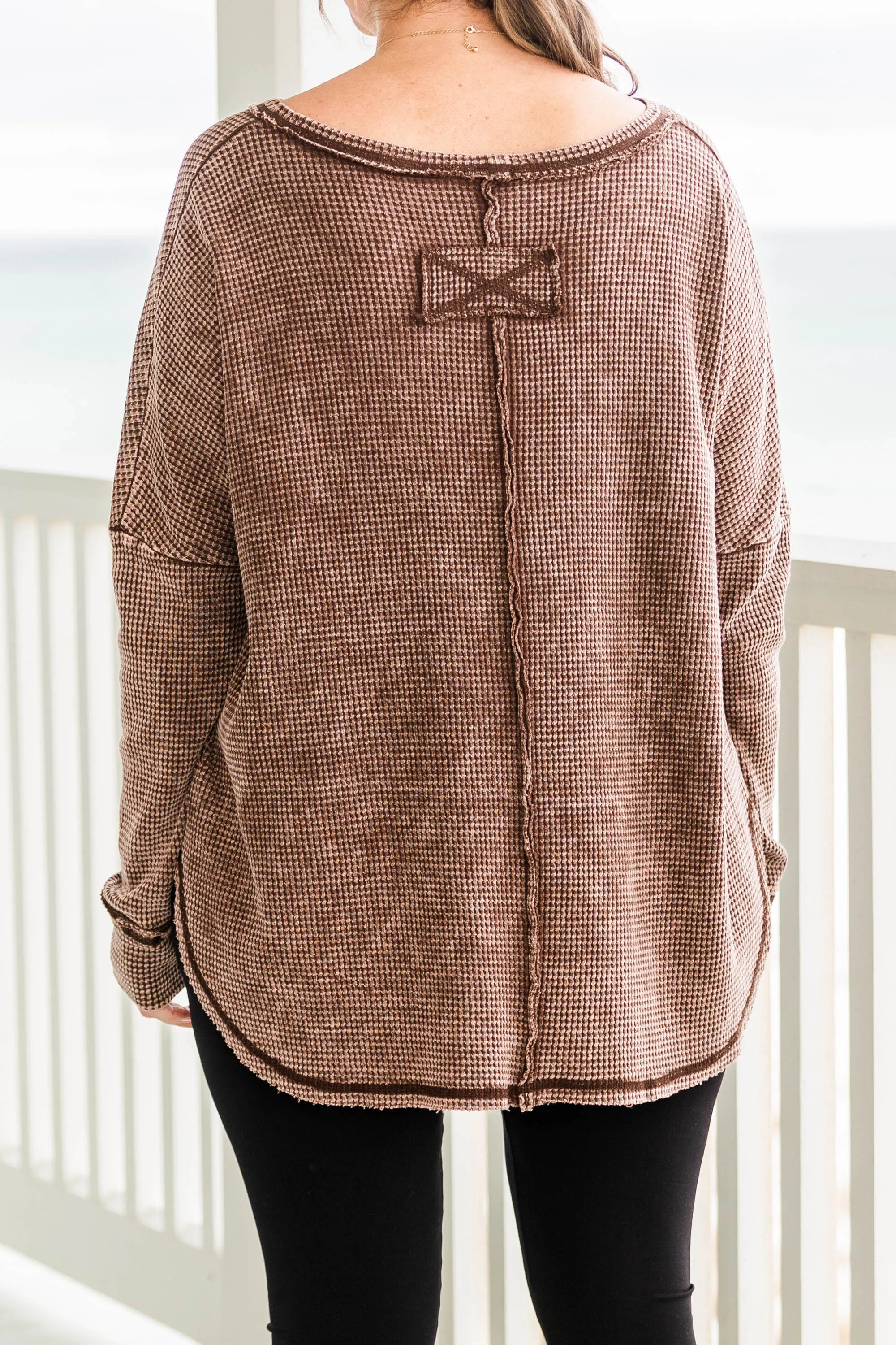 Cozy Brown Waffle Pullover