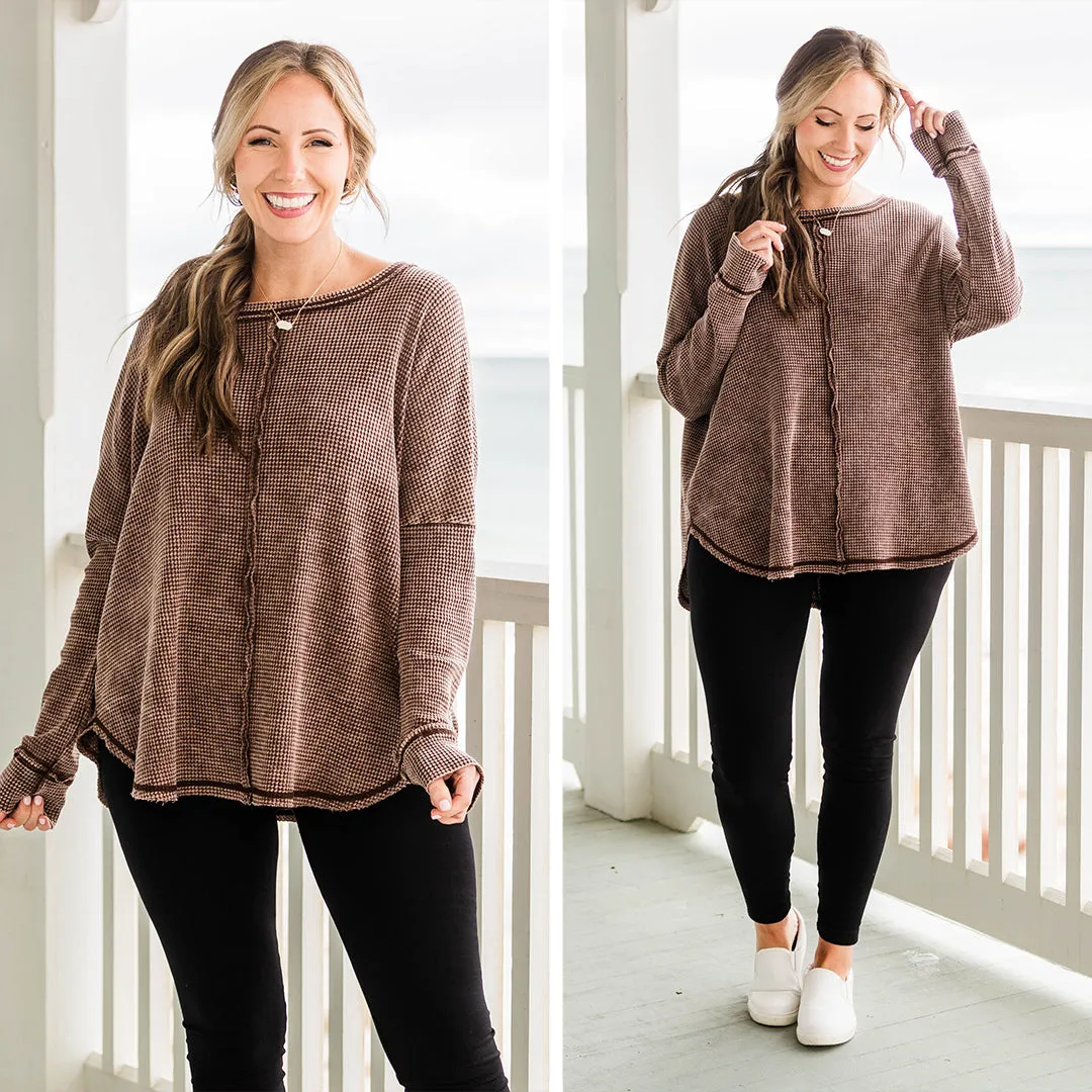 Cozy Brown Waffle Pullover