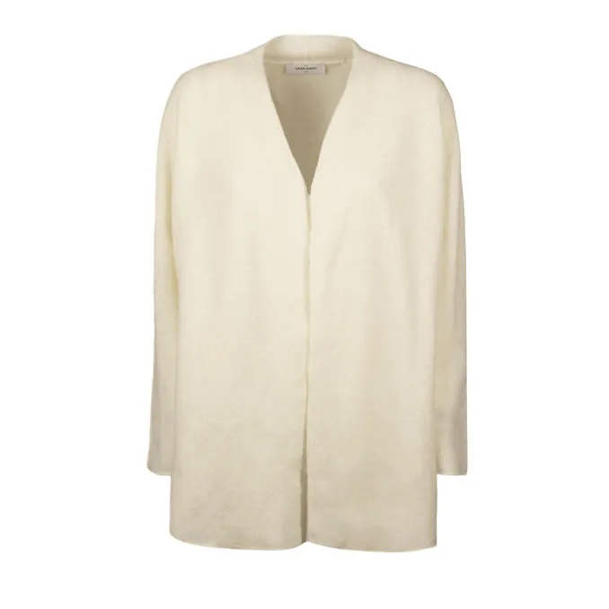 Cream color women's wool cardigan.