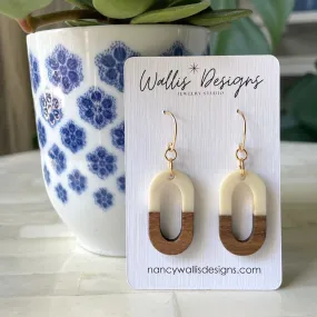 Cream Wood Oval Earrings