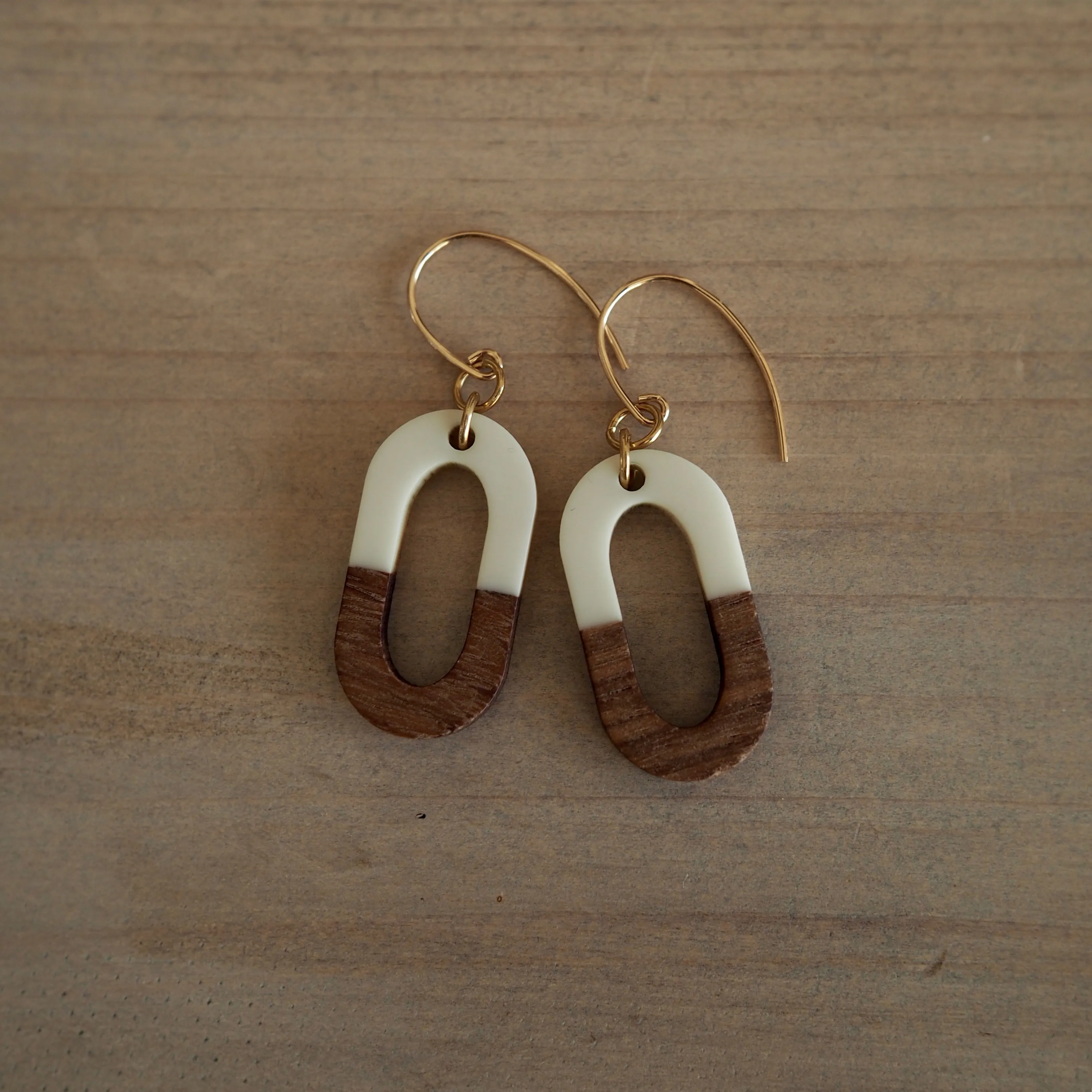 Cream Wood Oval Earrings