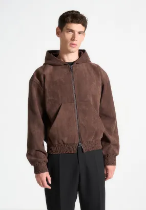 Cropped Suede Hoodie - Brown