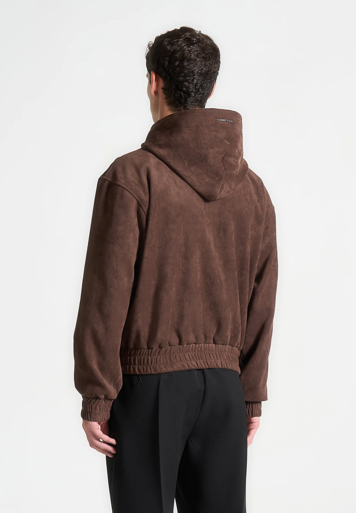 Cropped Suede Hoodie - Brown