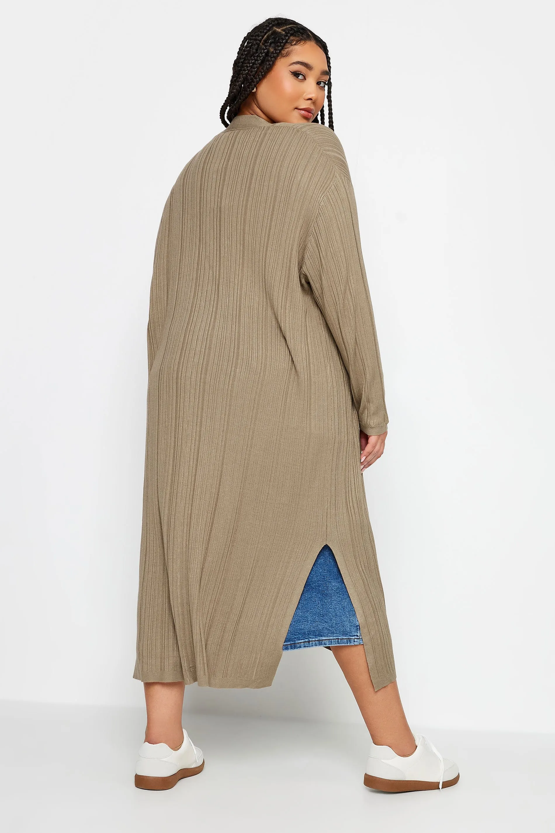 Curve Beige Brown Longline Ribbed Cardigan by YOURS