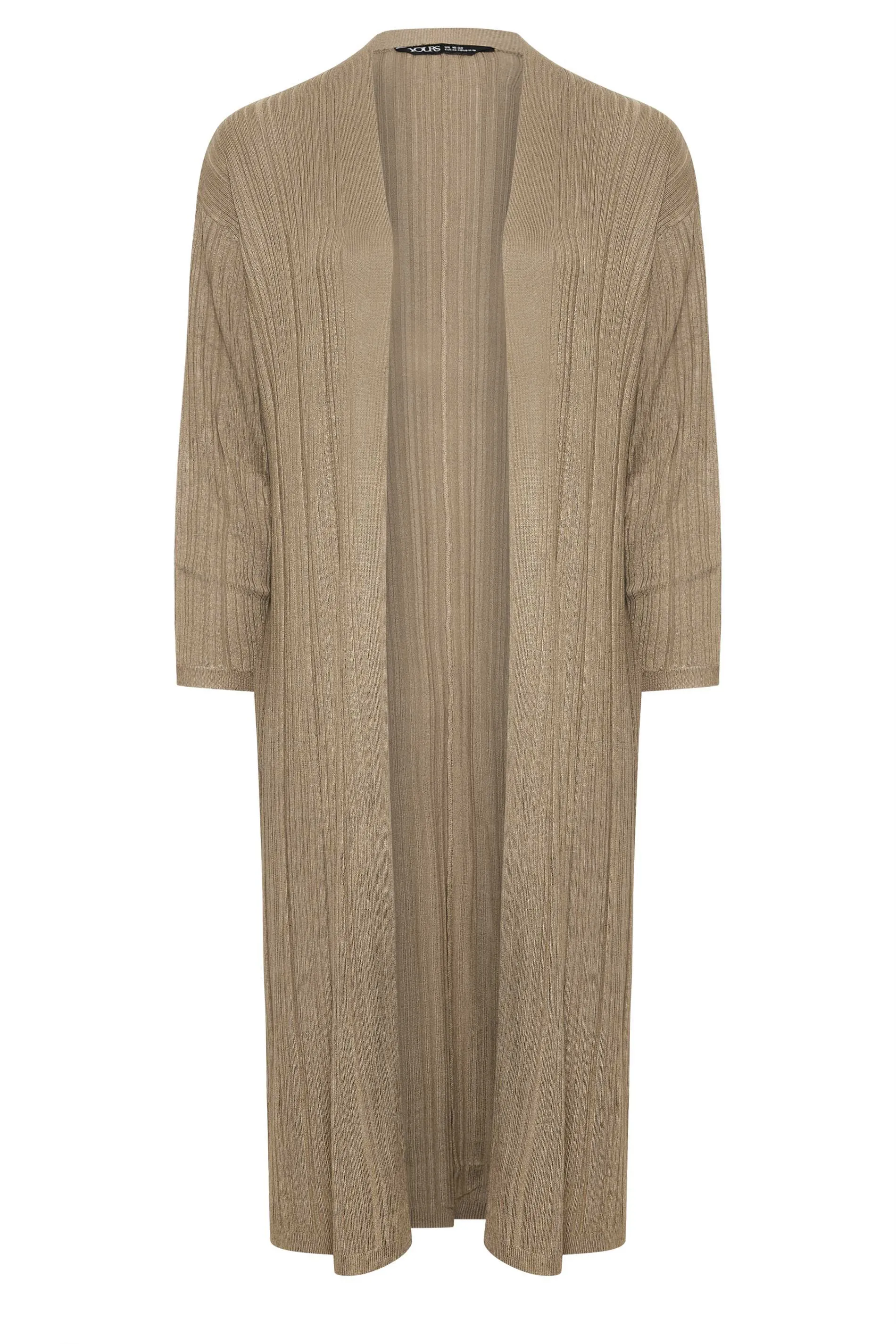 Curve Beige Brown Longline Ribbed Cardigan by YOURS