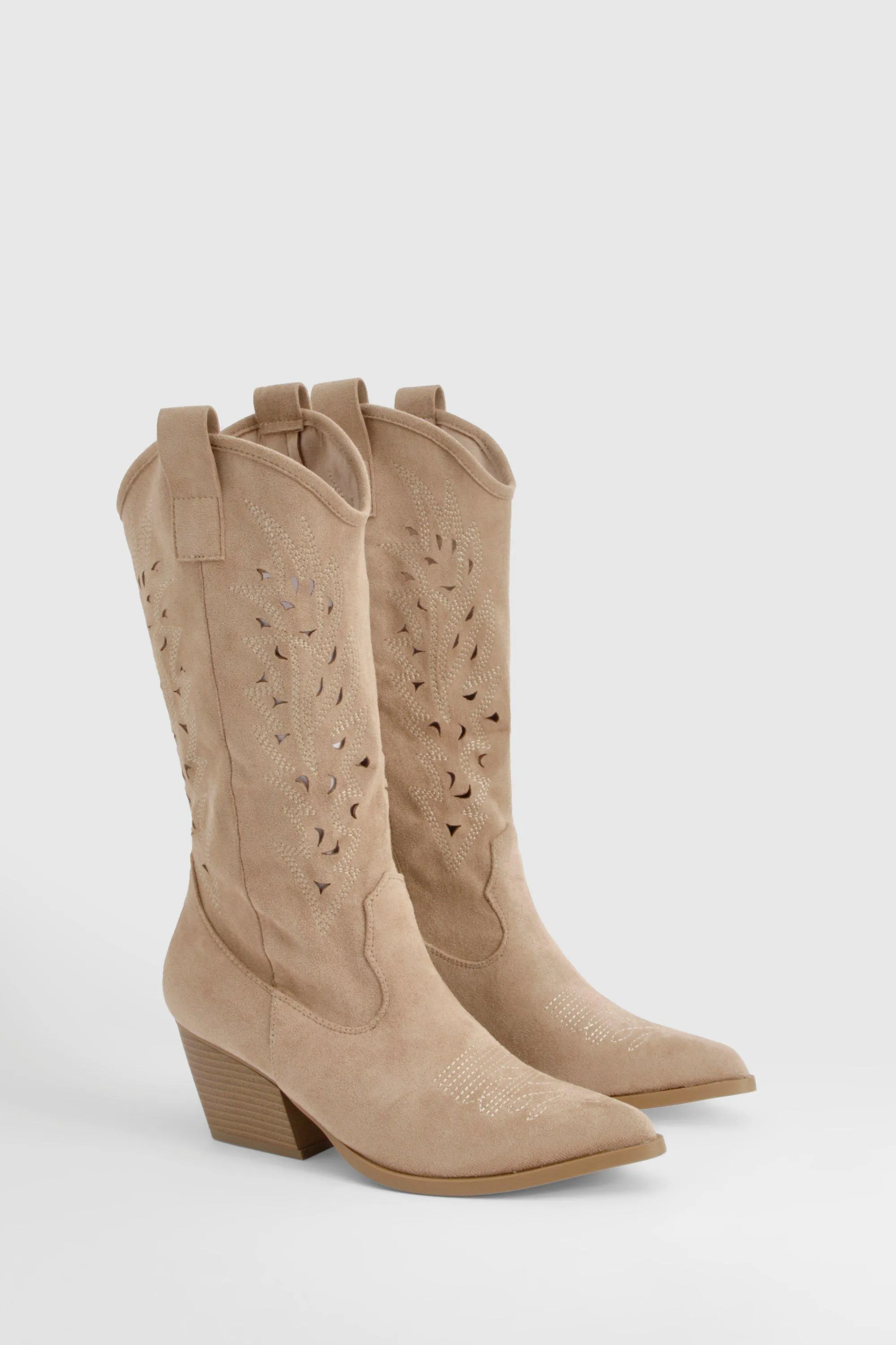 Cut Out Detail Knee High Cowboy Boots