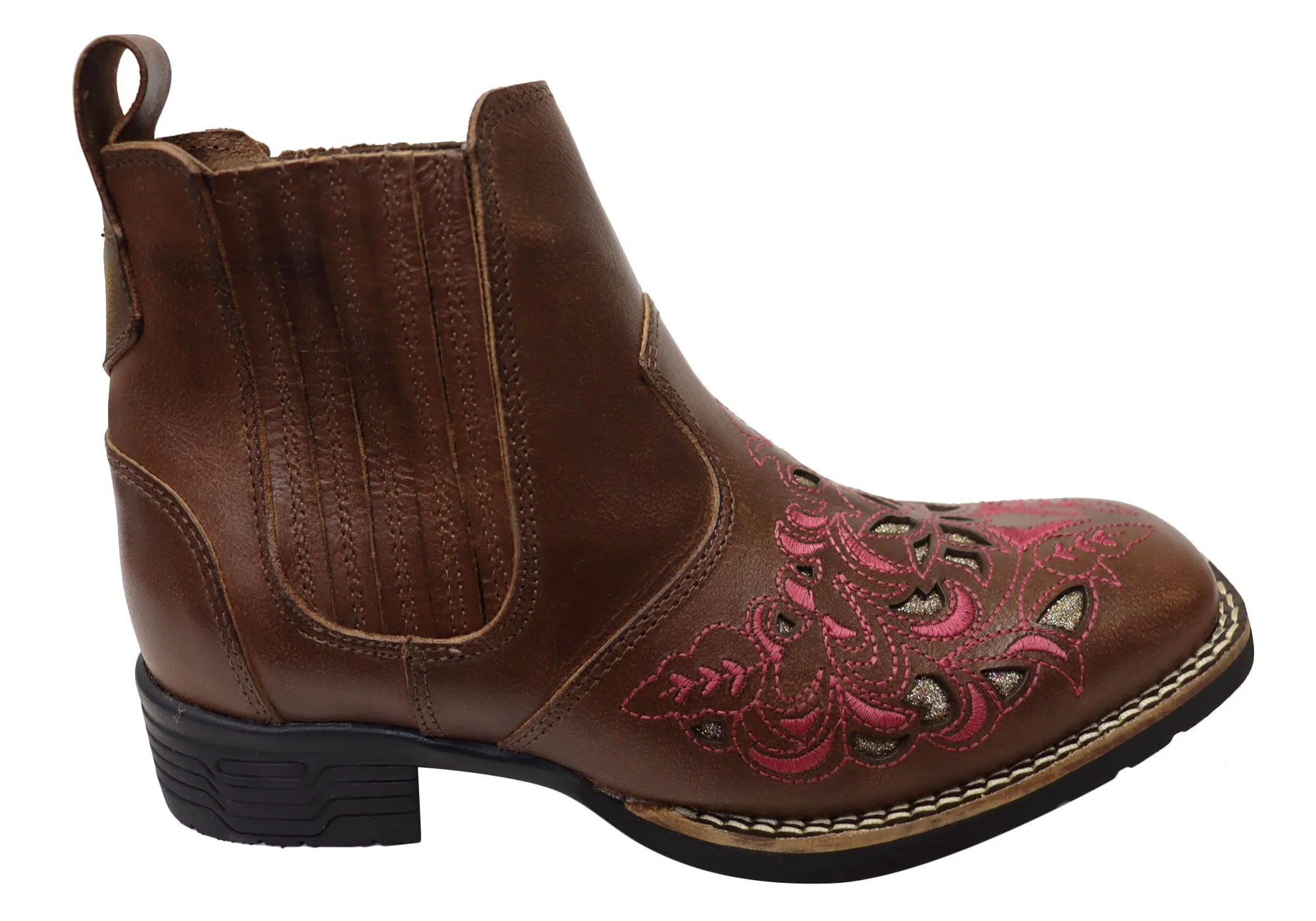 D Milton Emma Womens Leather Western Cowboy Chelsea Ankle Boots