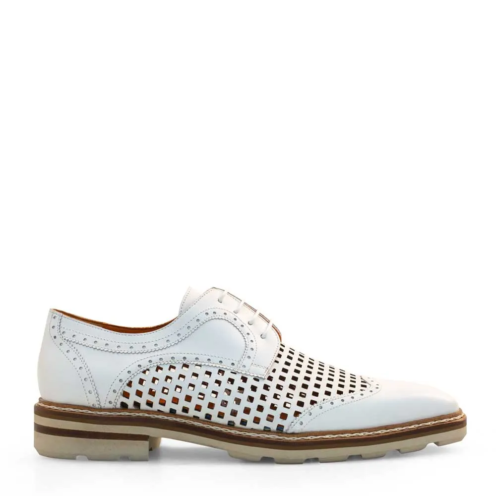 Derby shoes with perforated design.