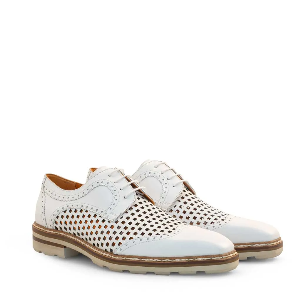 Derby shoes with perforated design.