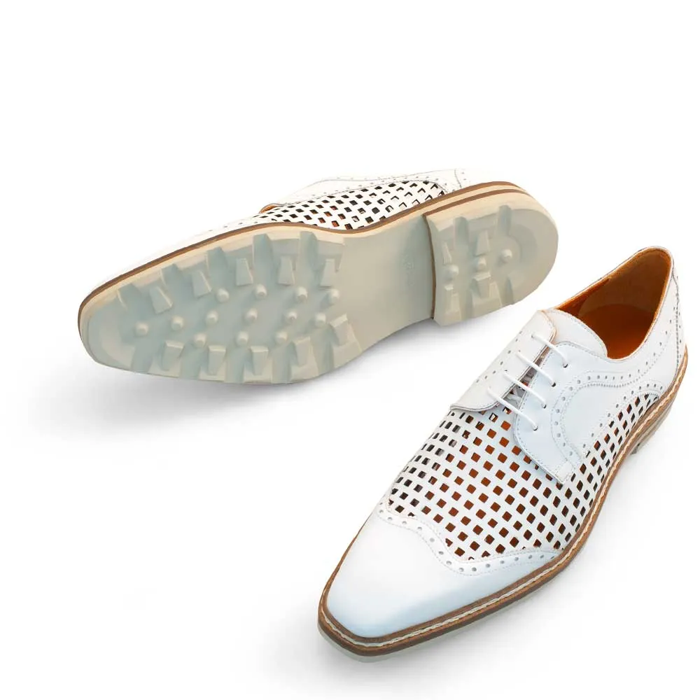 Derby shoes with perforated design.