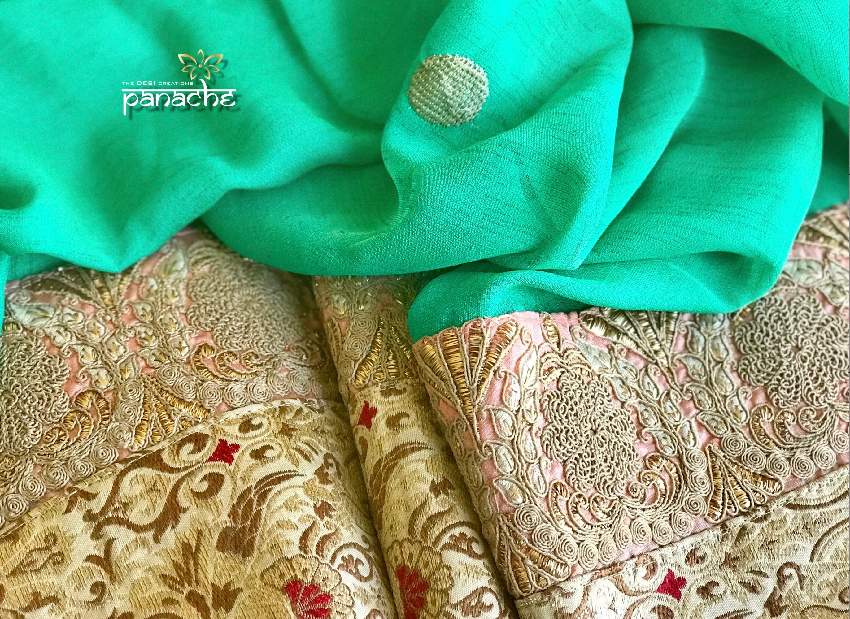 Designer Saree - Mint Green Peach