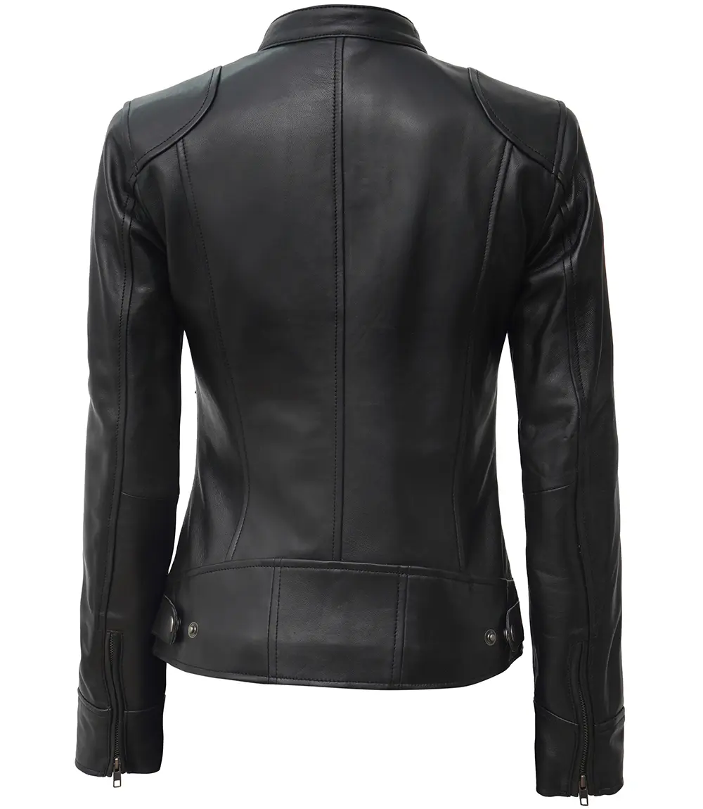 Dodge Black Women's Leather Biker Jacket