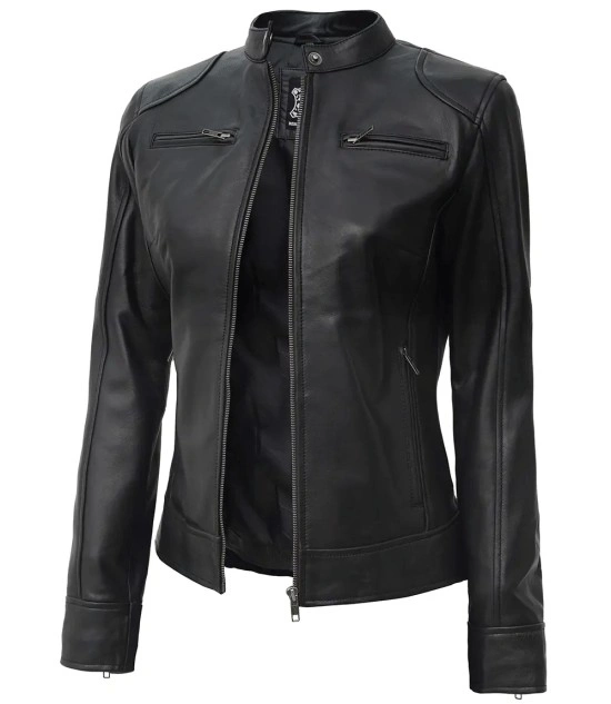 Dodge Black Women's Leather Biker Jacket