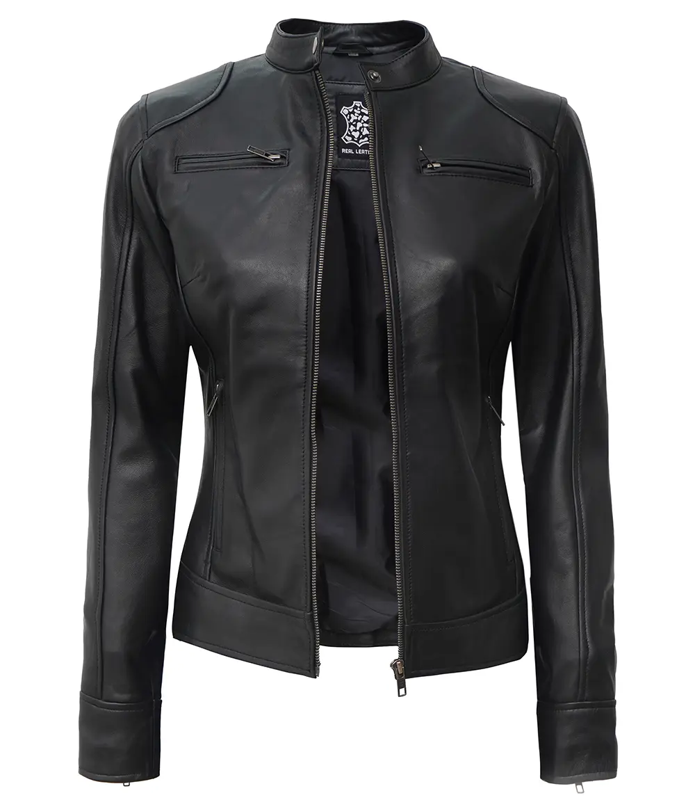 Dodge Black Women's Leather Biker Jacket