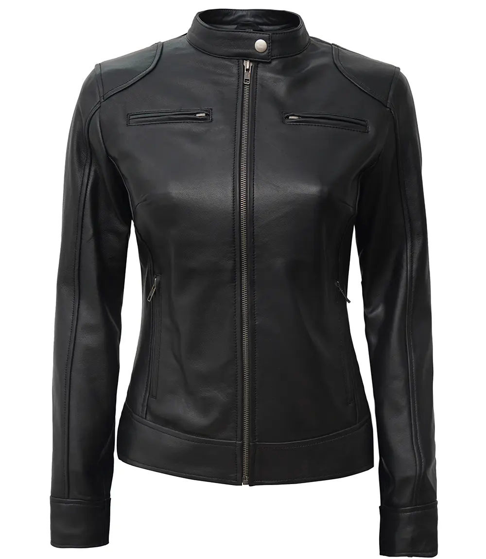 Dodge Black Women's Leather Biker Jacket