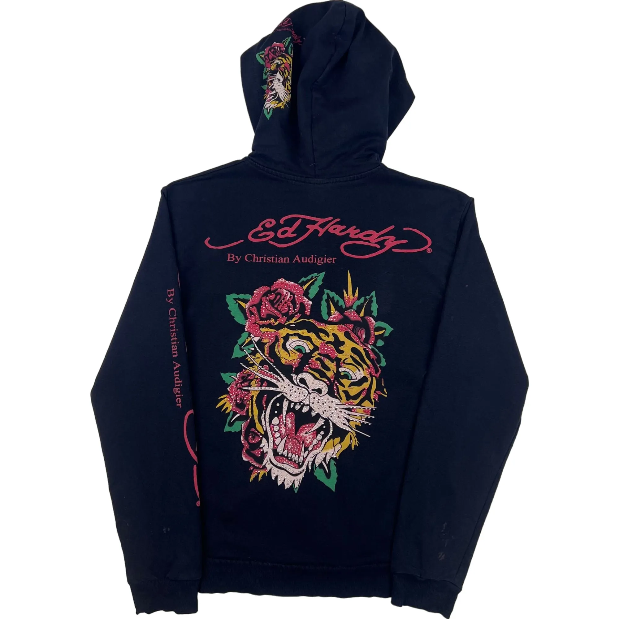 Ed Hardy Christian Audigier Tiger Embroidered Zip Hoodie Black