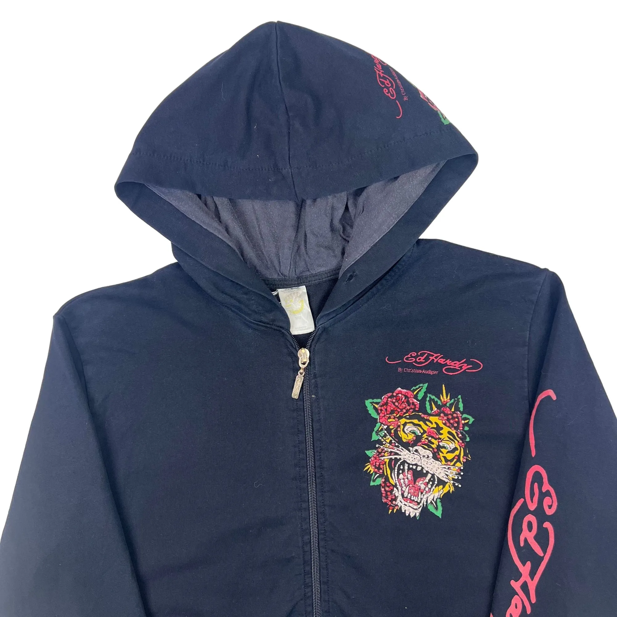 Ed Hardy Christian Audigier Tiger Embroidered Zip Hoodie Black