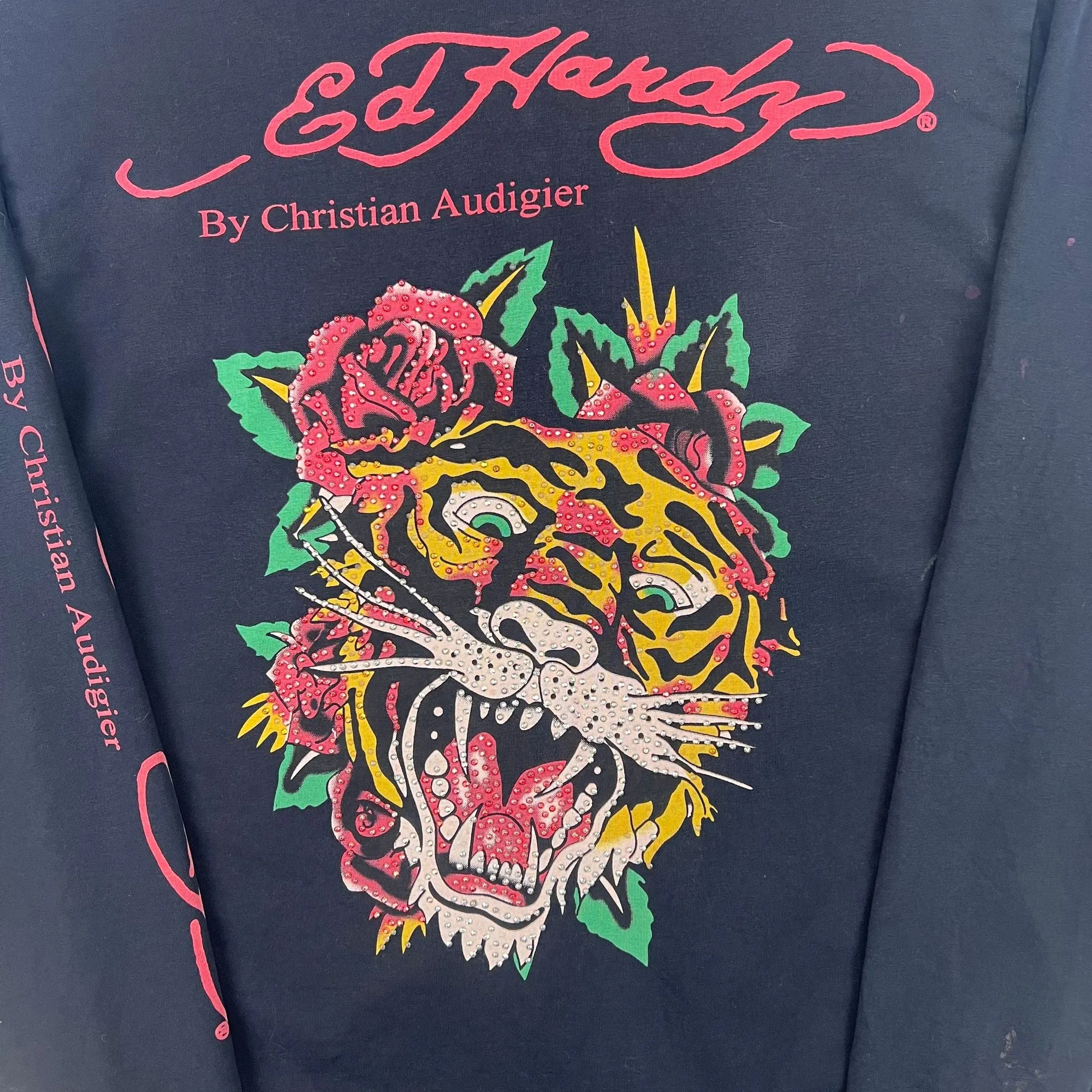 Ed Hardy Christian Audigier Tiger Embroidered Zip Hoodie Black