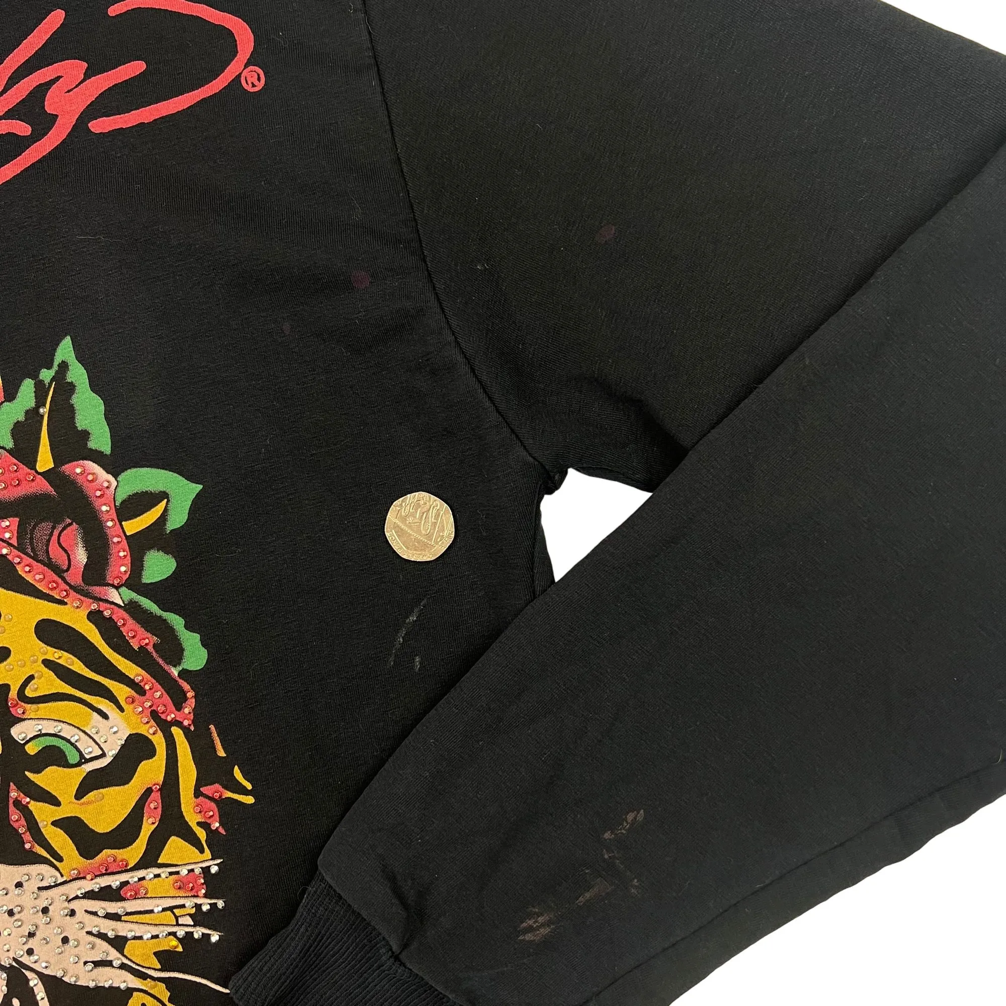 Ed Hardy Christian Audigier Tiger Embroidered Zip Hoodie Black