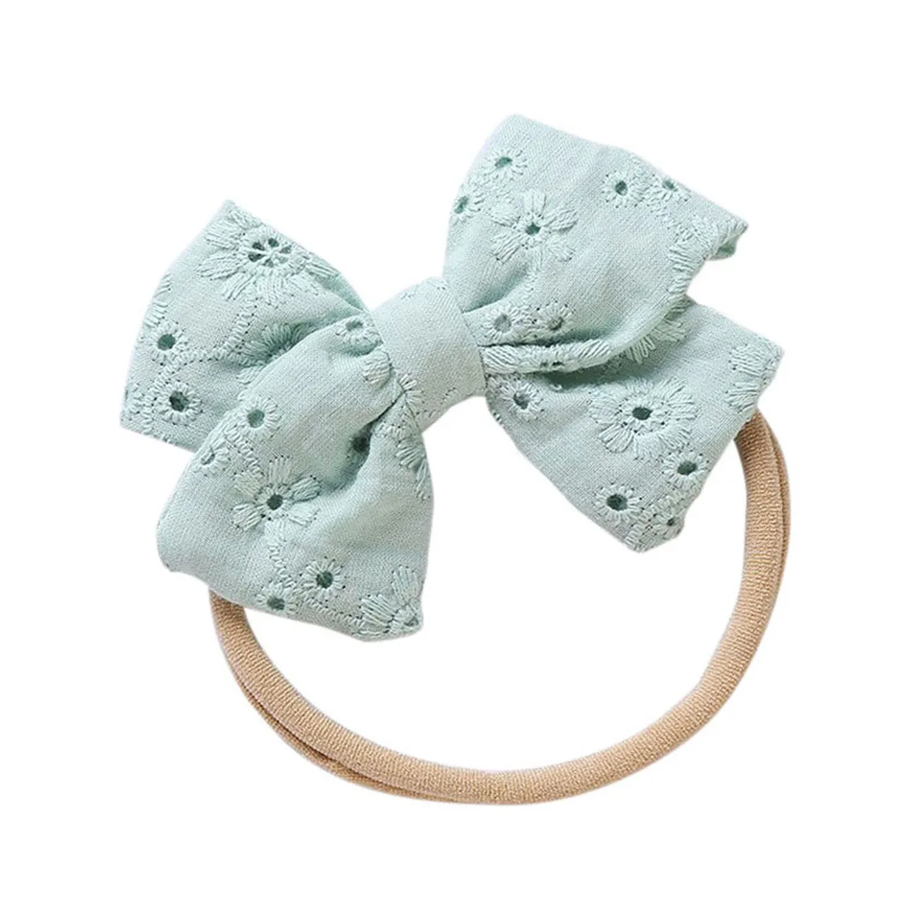 Embroidered Cotton Baby Bow Teal