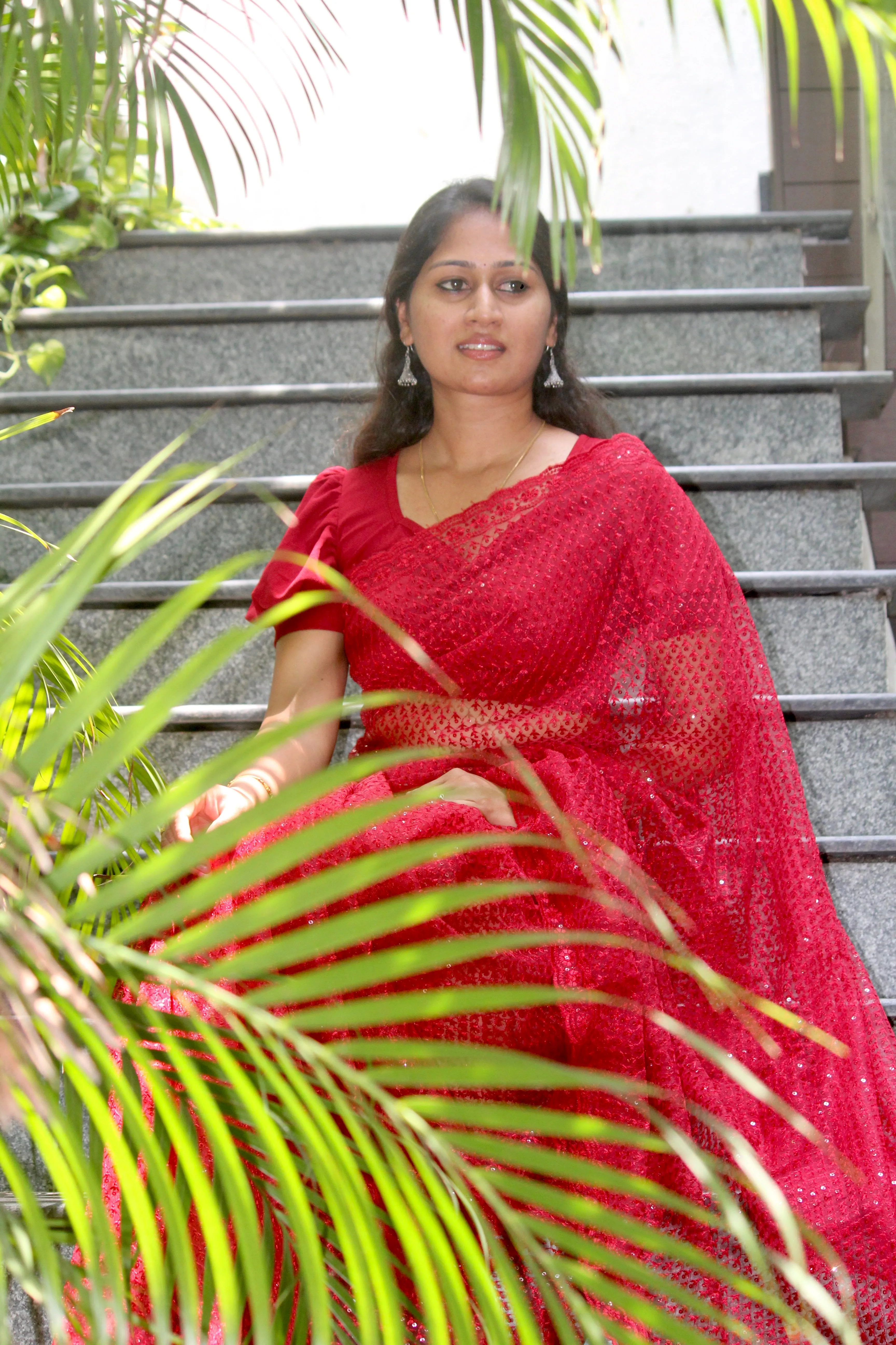 Embroidered net saree