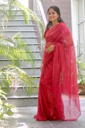 Embroidered net saree