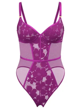 Entice Plum Floral Lace Mesh Body | Lingerie | George at ASDA