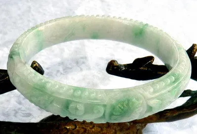 Fabulous Flowers Burmese Jadeite Old Mine Bangle Bracelet 60.5 mm - Buy Now!