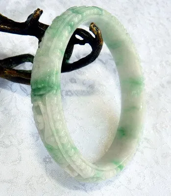 Fabulous Flowers Burmese Jadeite Old Mine Bangle Bracelet 60.5 mm - Buy Now!