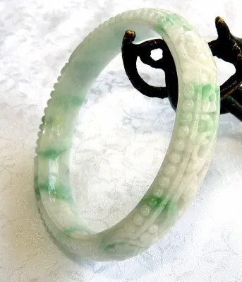 Fabulous Flowers Burmese Jadeite Old Mine Bangle Bracelet 60.5 mm - Buy Now!