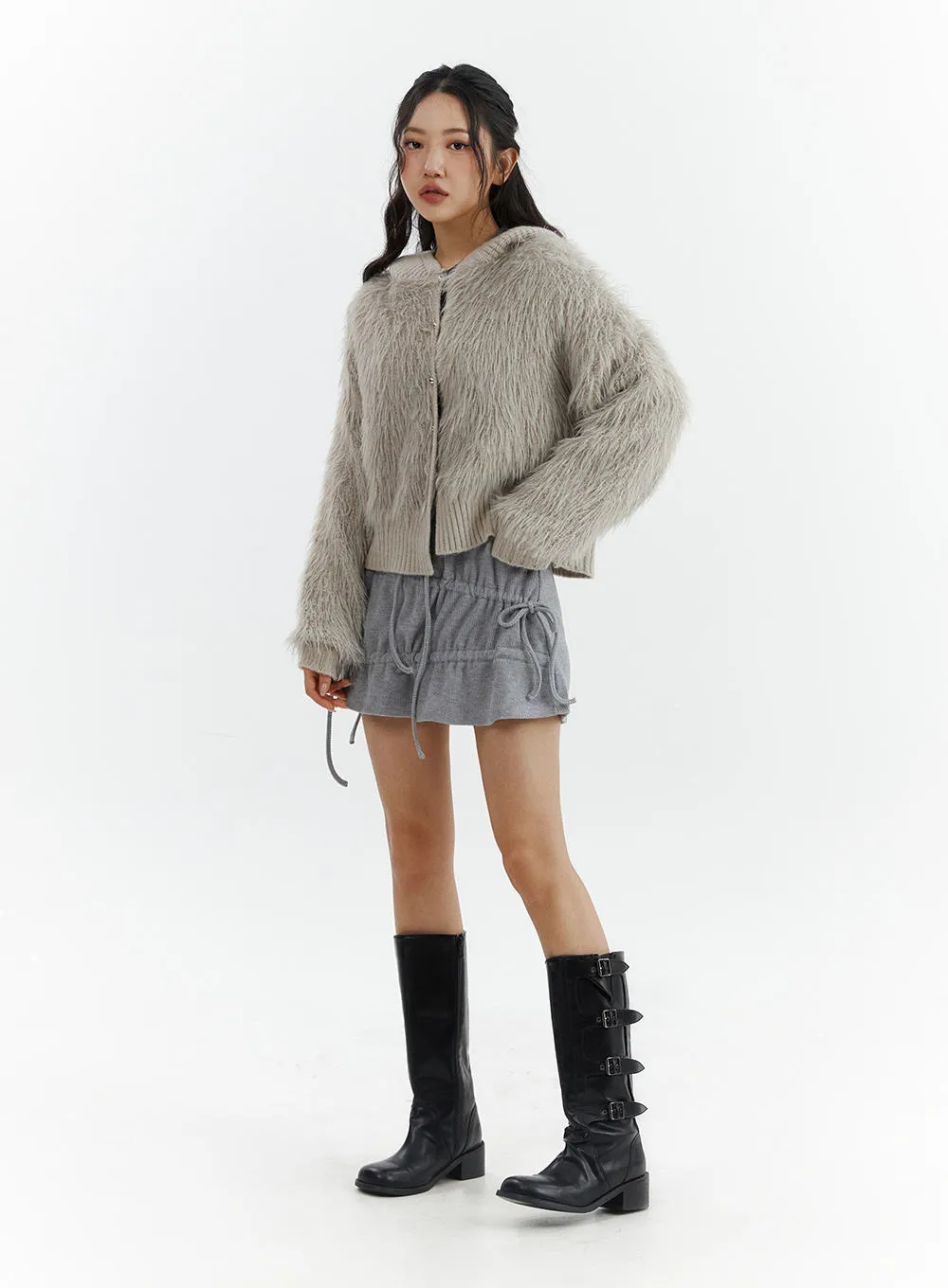 Faux Fur Button Knit Cardigan CJ423