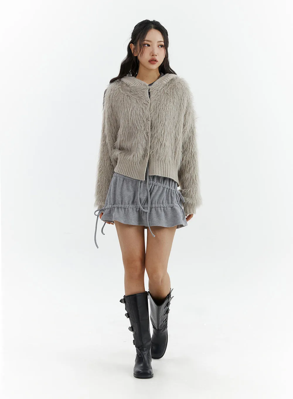 Faux Fur Button Knit Cardigan CJ423