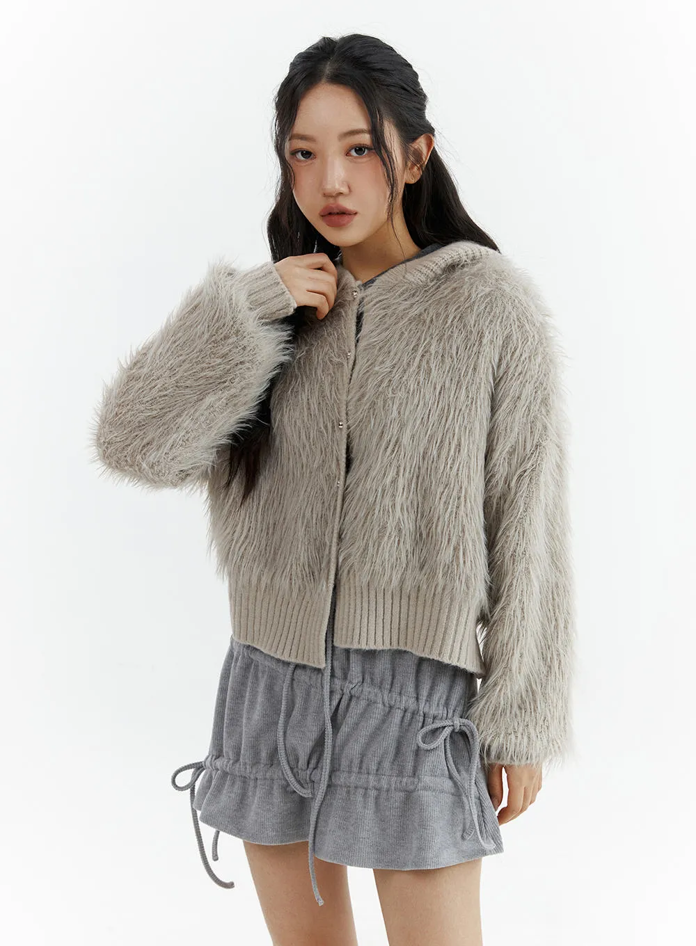 Faux Fur Button Knit Cardigan CJ423