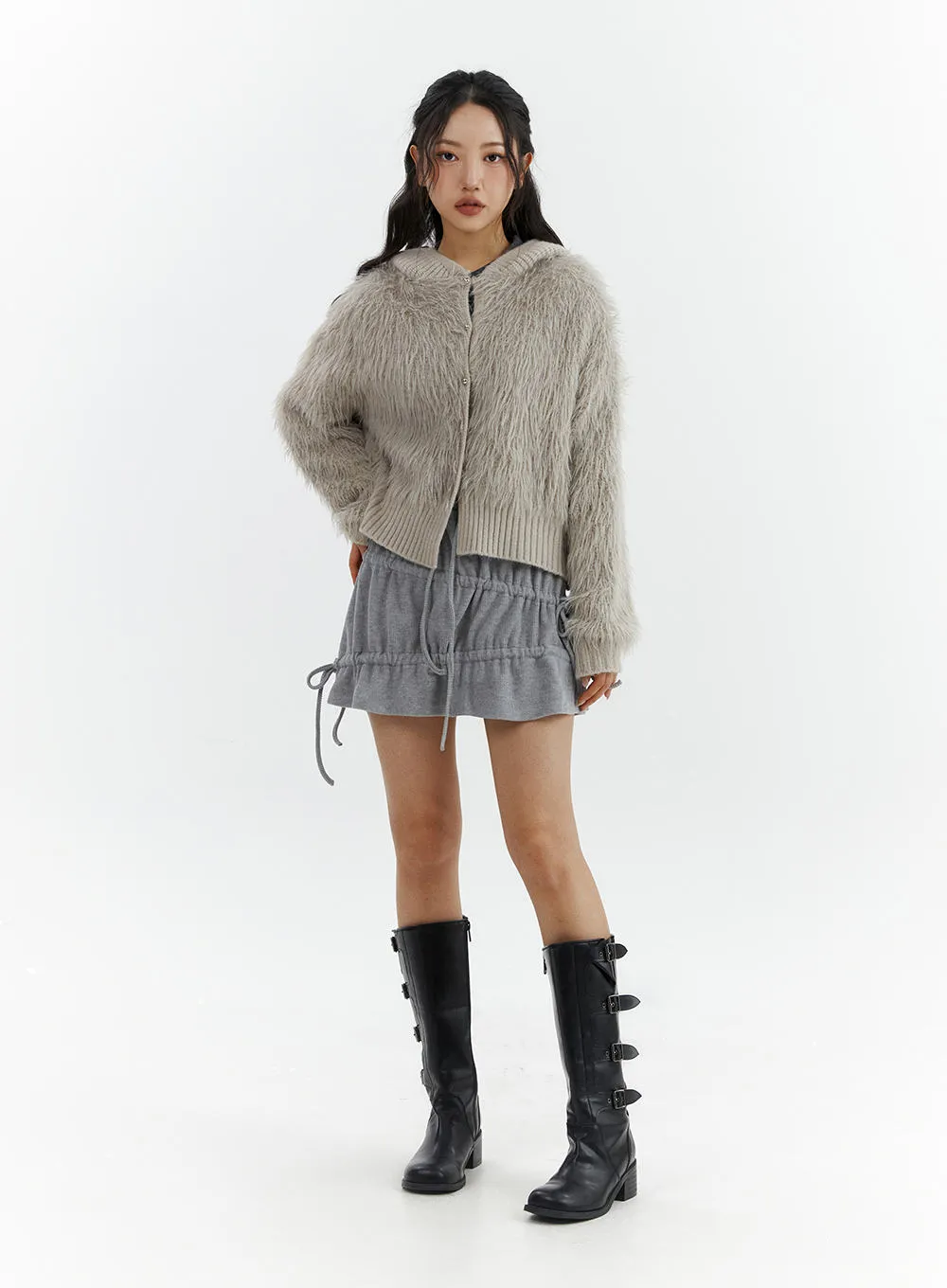 Faux Fur Button Knit Cardigan CJ423