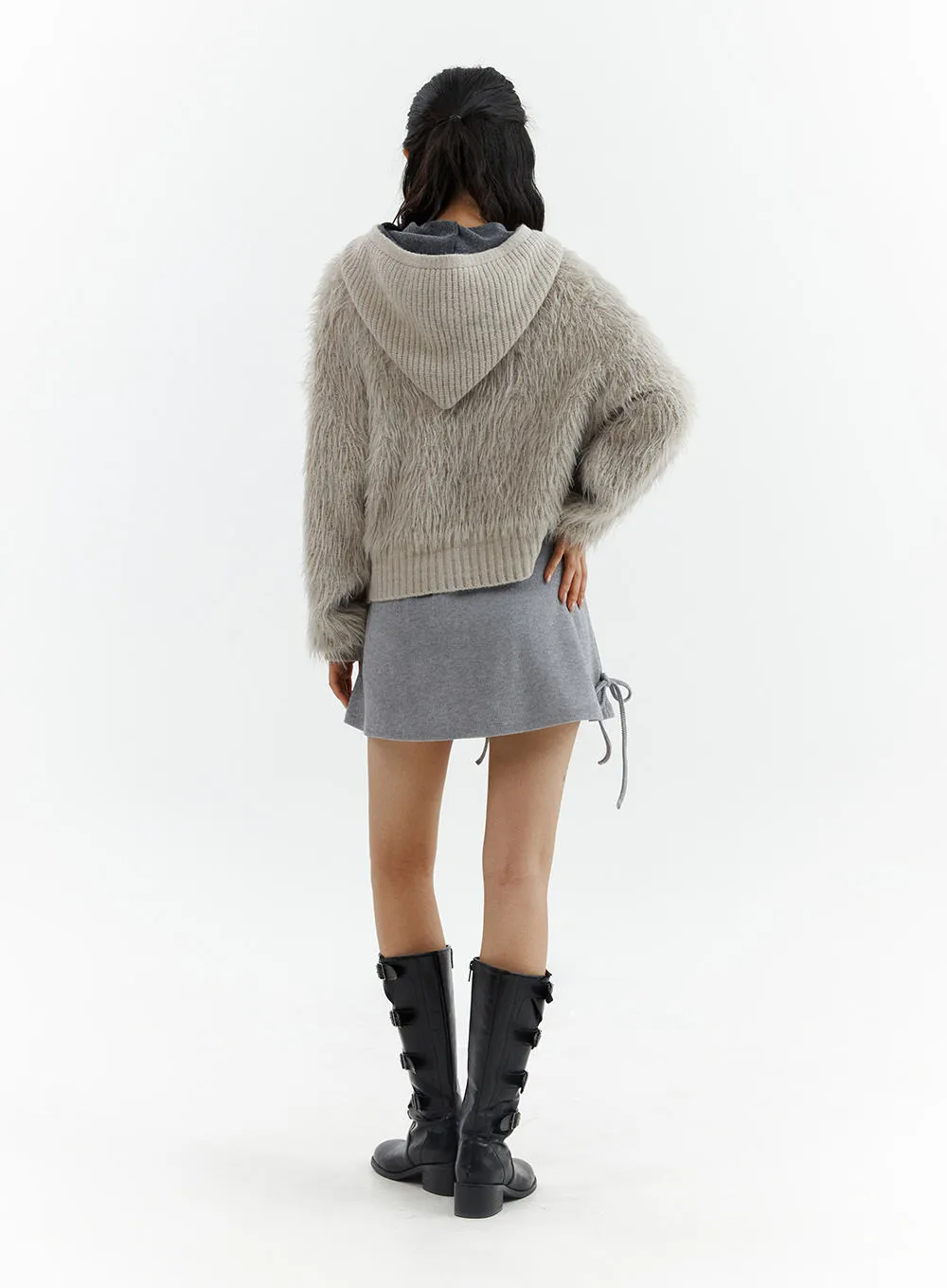 Faux Fur Button Knit Cardigan CJ423