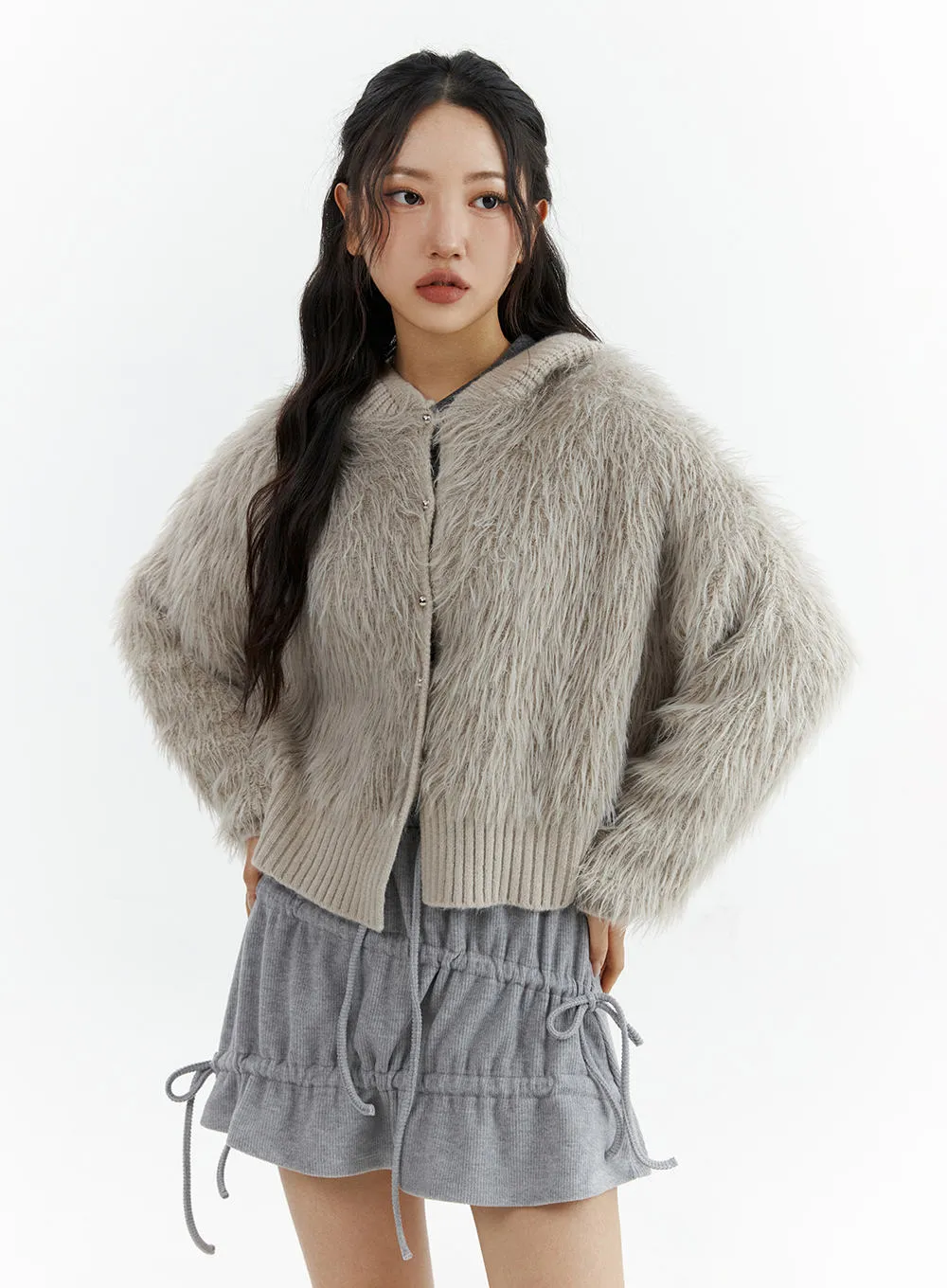 Faux Fur Button Knit Cardigan CJ423