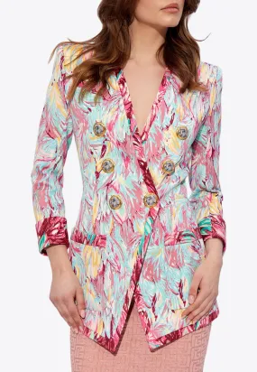 Feather-Printed Double-Breasted Blazer