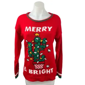 Francesca’s Red Merry & Bright  Light Up Cactus Christmas Holiday Sweater Size L