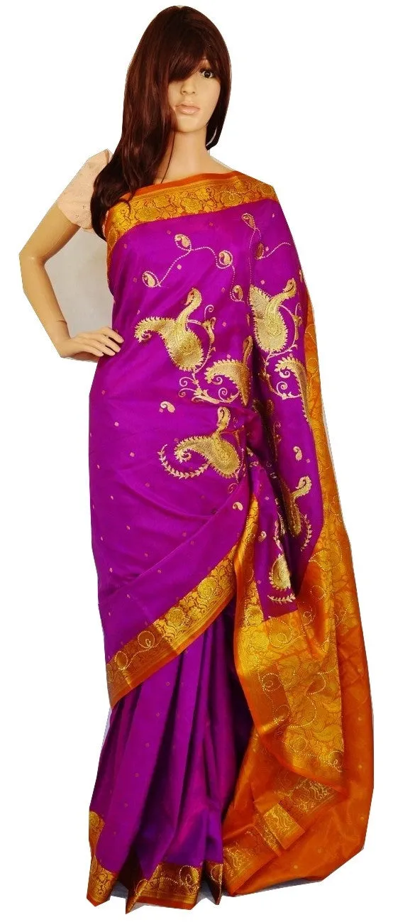 Fuchsia & Mustard Colour Banaras Silk Saree