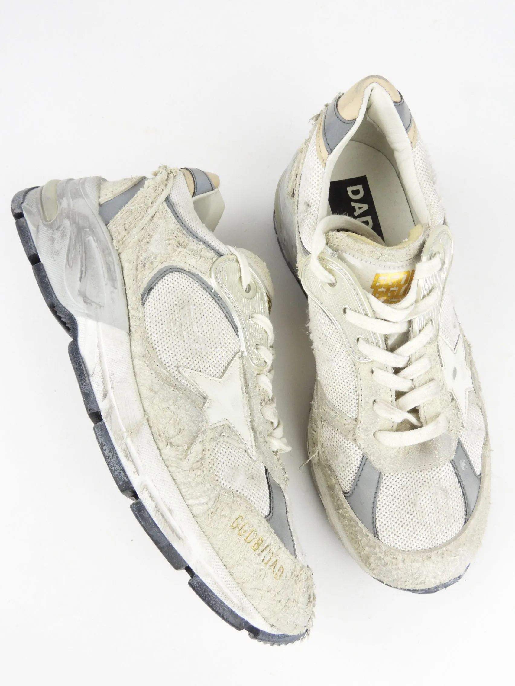 Golden Goose Ivory Grey Distressed Leather Low Top Dad-Star Trainers, Size 37