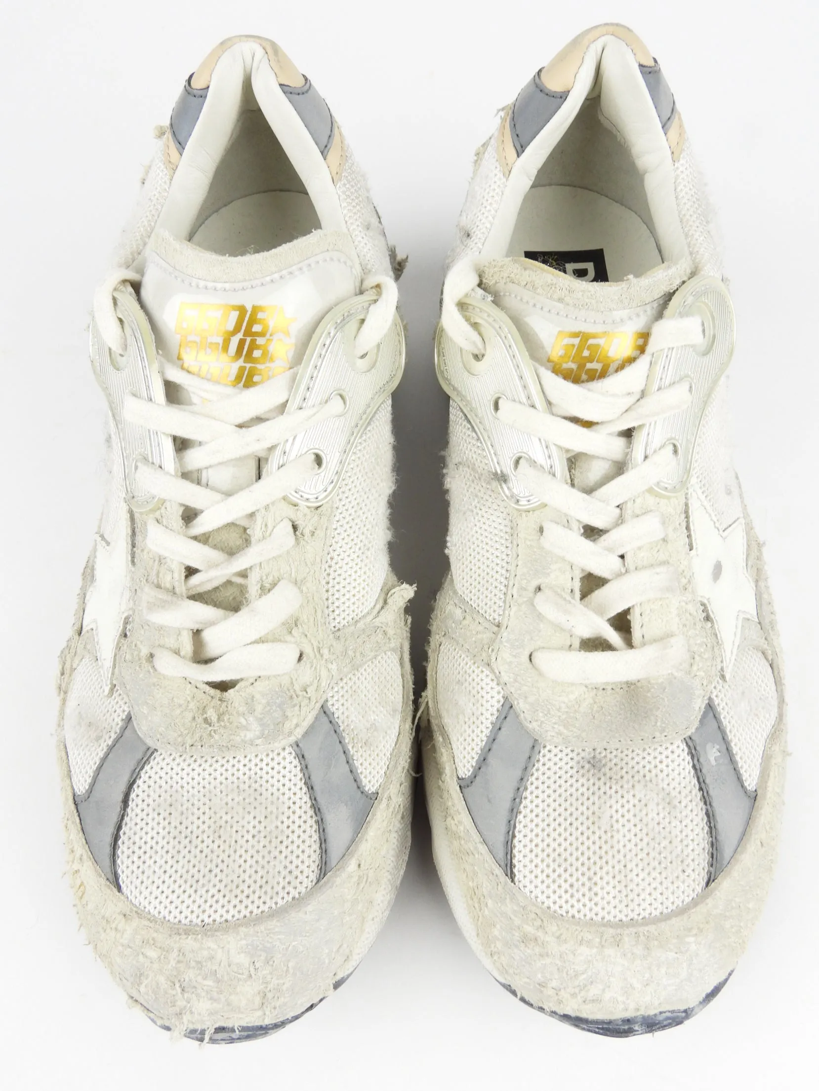 Golden Goose Ivory Grey Distressed Leather Low Top Dad-Star Trainers, Size 37