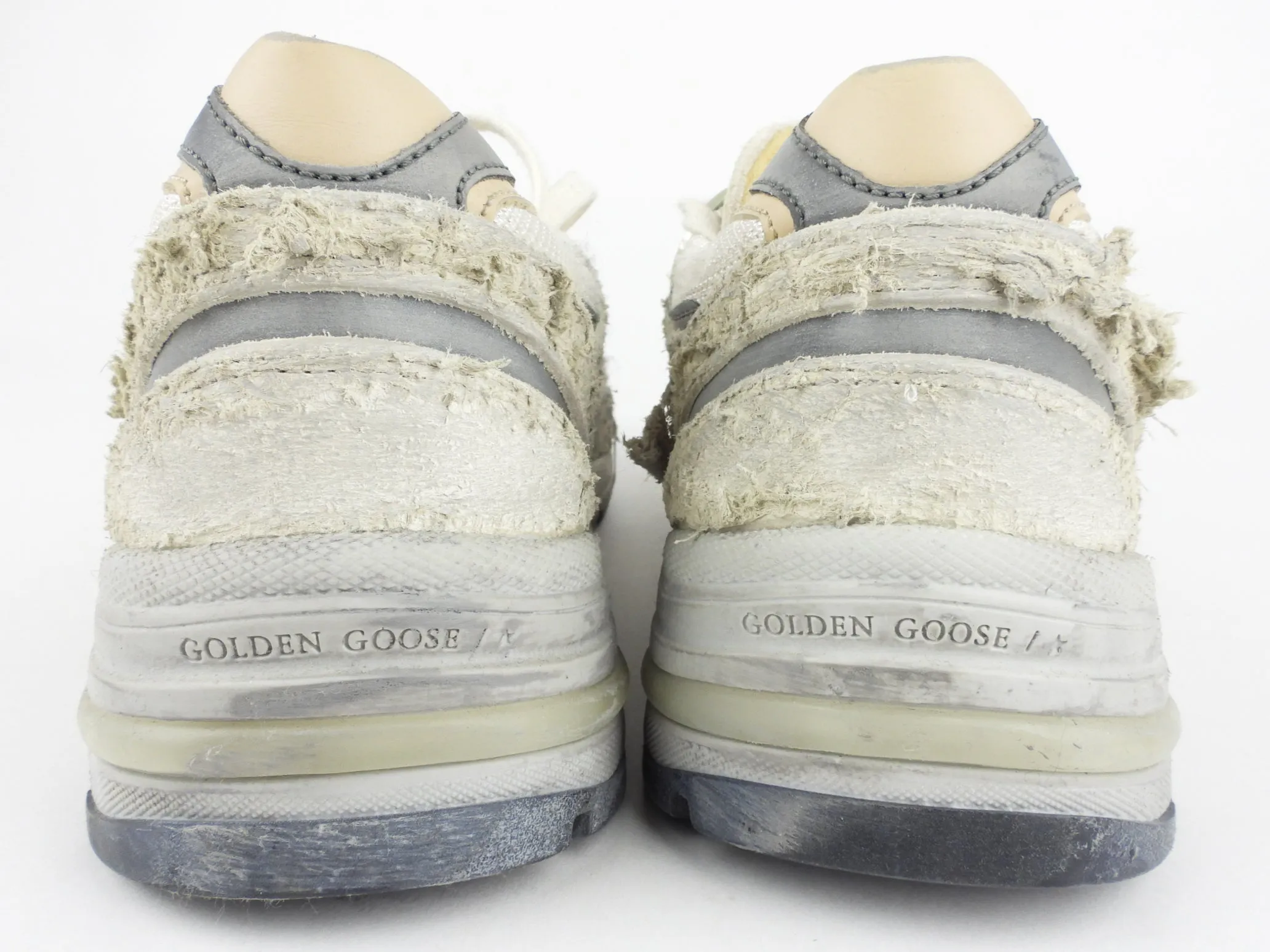 Golden Goose Ivory Grey Distressed Leather Low Top Dad-Star Trainers, Size 37