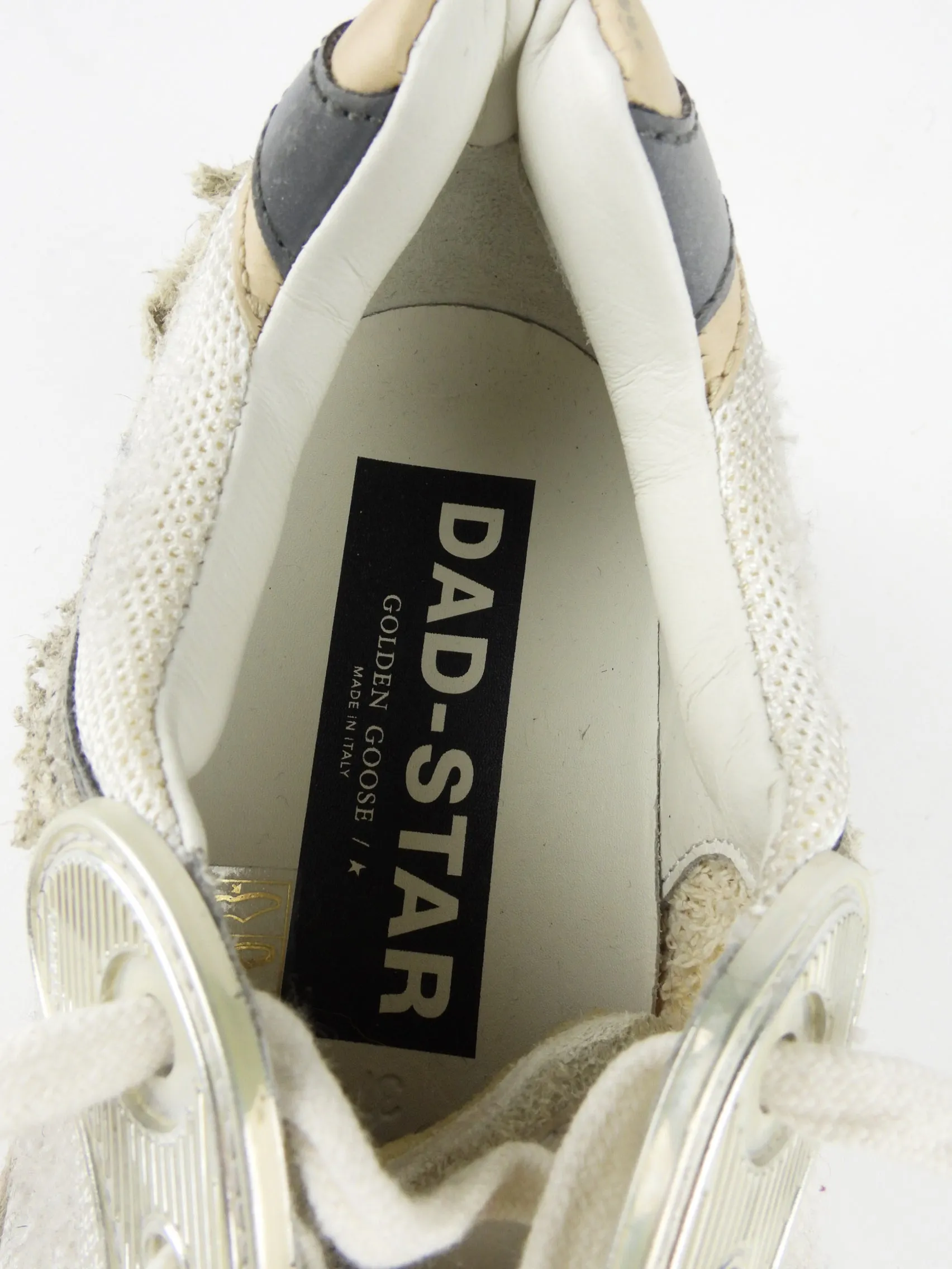 Golden Goose Ivory Grey Distressed Leather Low Top Dad-Star Trainers, Size 37