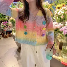 Gradient 3D floral knitted cardigan - BY29010