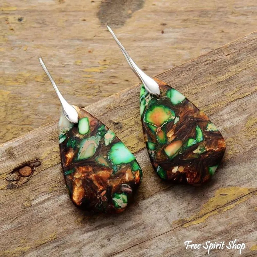 Green Jasper Geometric Earrings