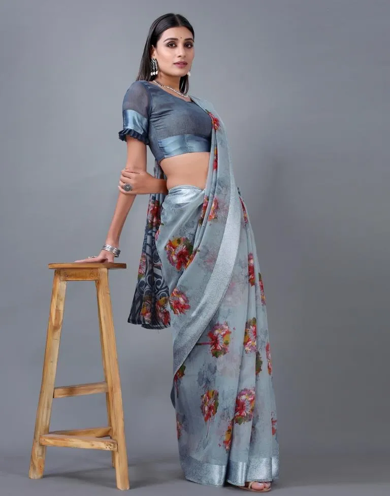 Grey Cotton Saree