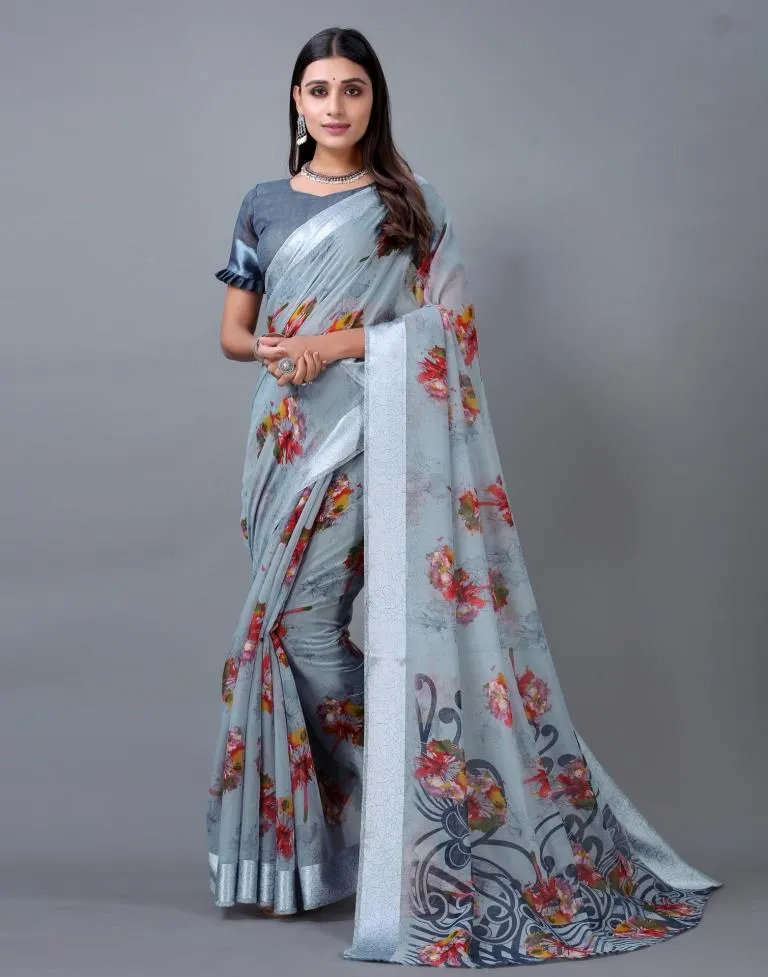 Grey Cotton Saree